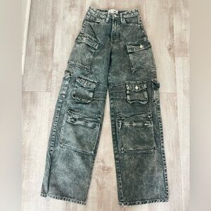 Fashion Nova Relaxed Cargo Jeans in Acid Washed Black